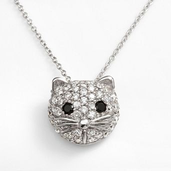 Sophie Miller Sterling Silver Black & White Cubic Zirconia Cat Pendant