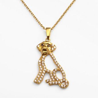 Sophie Miller 14k Gold Over Silver Black & White Cubic Zirconia Dog Pendant