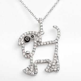 Sophie Miller Sterling Silver Black & White Cubic Zirconia Dog Pendant