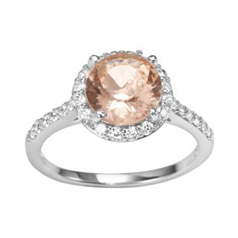 Sophie Miller Sterling Silver Simulated Morganite & Cubic Zirconia Halo Ring