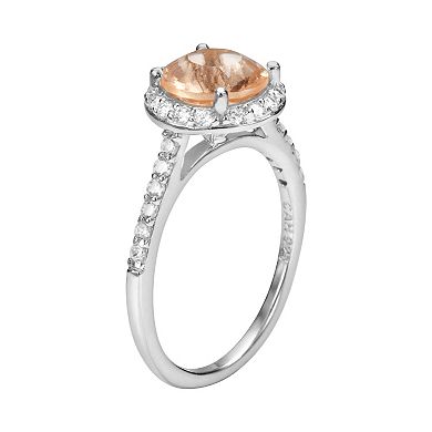 Sophie Miller Sterling Silver Simulated Morganite and Cubic Zirconia Halo Ring