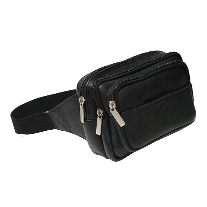 Royce Leather Vaquetta Multi-Compartment Fanny Pack, Black