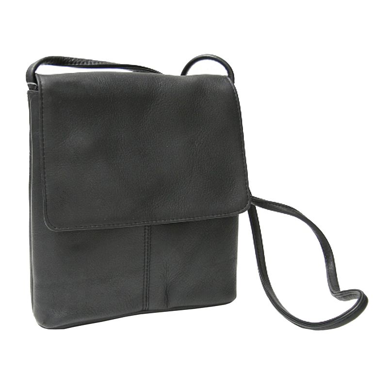 Royce Leather Vaquetta Small Flapover Crossbody Bag, Black