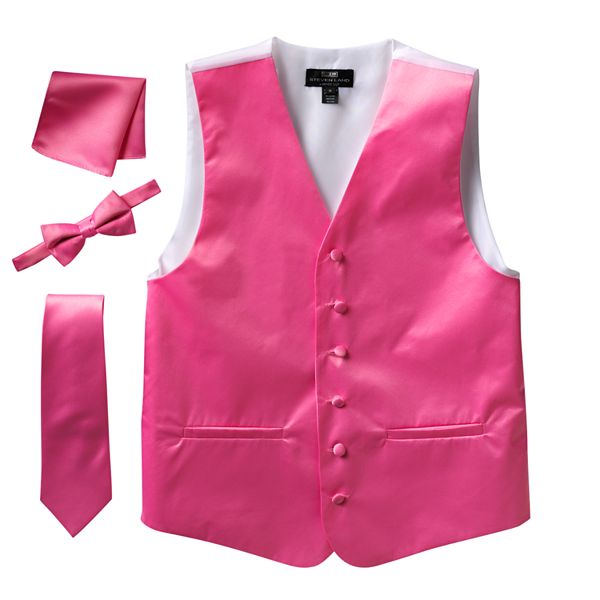  Boys Solid Vest Set with RED Tie and White Shirt: Clothing,  Shoes & Jewelry