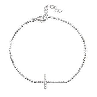 Sophie Miller Sterling Silver Cubic Zirconia Sideways Cross Anklet