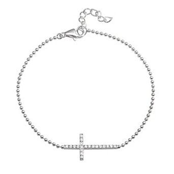 Sophie Miller Sterling Silver Cubic Zirconia Sideways Cross Anklet