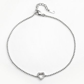 Sophie Miller Sterling Silver Cubic Zirconia Heart Anklet