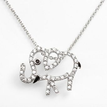 Sophie Miller Sterling Silver Black & White Cubic Zirconia Elephant Pendant