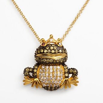 Sophie Miller 14k Gold Over Silver Red, Green & White Cubic Zirconia Frog Prince Pendant