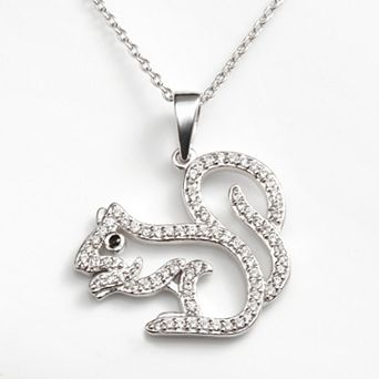 Sophie Miller Sterling Silver Black & White Cubic Zirconia Squirrel Pendant