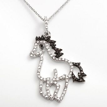 Sophie Miller Sterling Silver Black & White Cubic Zirconia Horse Pendant
