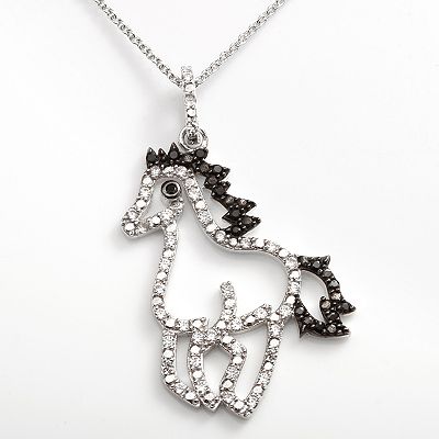 Sophie Miller Sterling Silver Black White Cubic Zirconia Horse Pendant