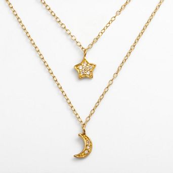 Sophie Miller 14k Gold Over Silver Cubic Zirconia Moon & Star Charm Multistrand Necklace