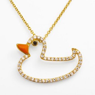 Sophie Miller 14k Gold Over Silver Black & White Cubic Zirconia Duck Pendant