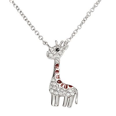 Sterling Silver CZ Black & White Giraffes Necklace