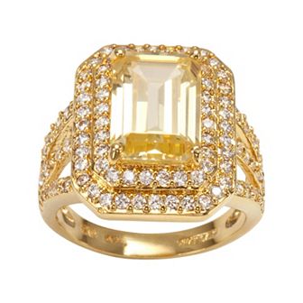 Sophie Miller 14k Gold Over Silver Yellow & White Cubic Zirconia Tiered Octogonal Halo Ring