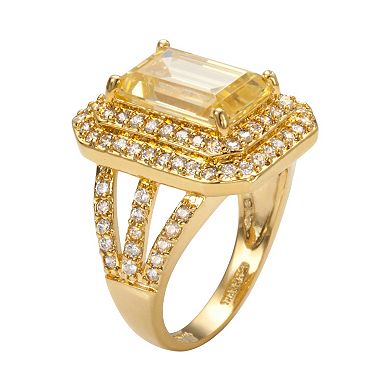 Sophie Miller 14k Gold Over Silver Yellow and White Cubic Zirconia Tiered Octagonal Halo Ring