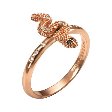 Sophie Miller 14k Rose Gold Over Silver Black and White Cubic Zirconia Snake Ring