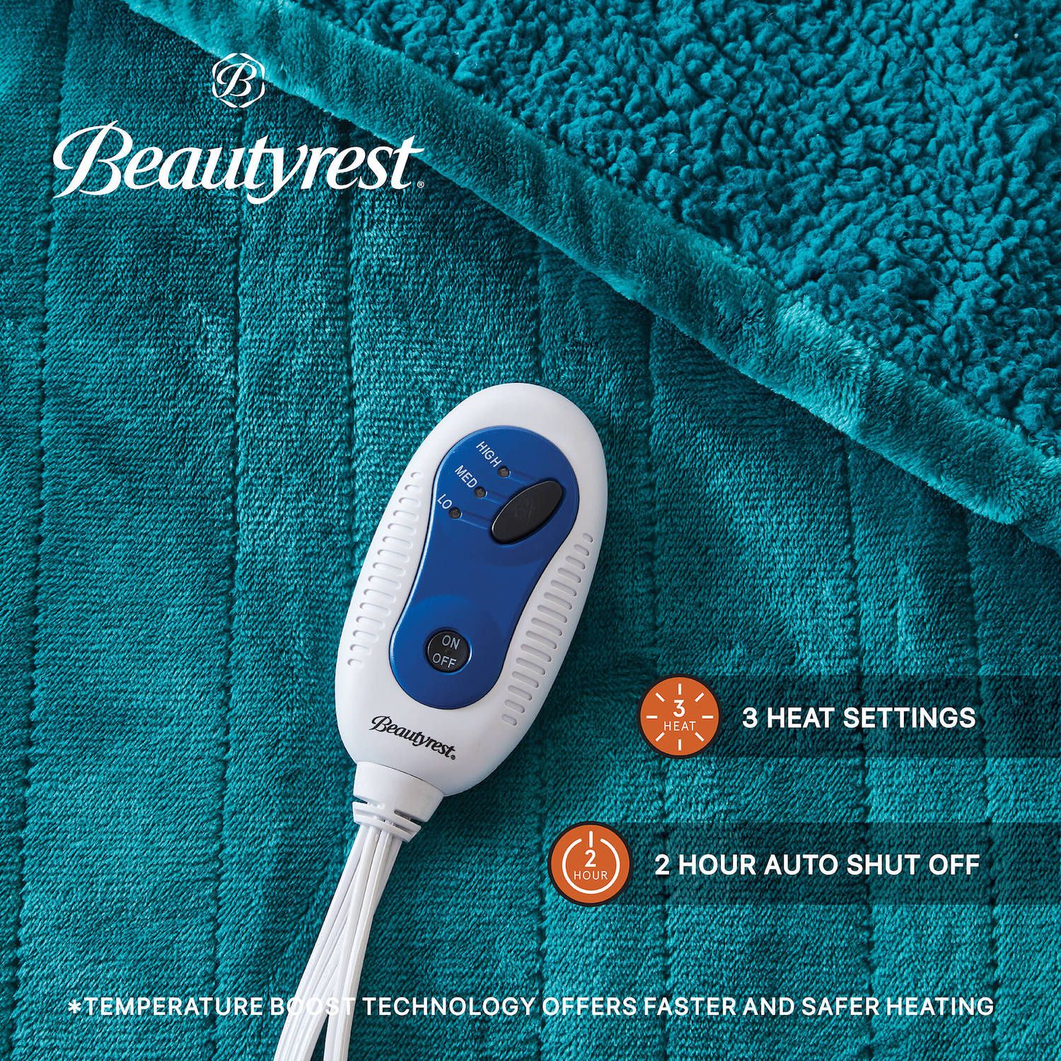 Beautyrest Oversized Reversible Microlight to Berber Electric Heated Throw Blanket