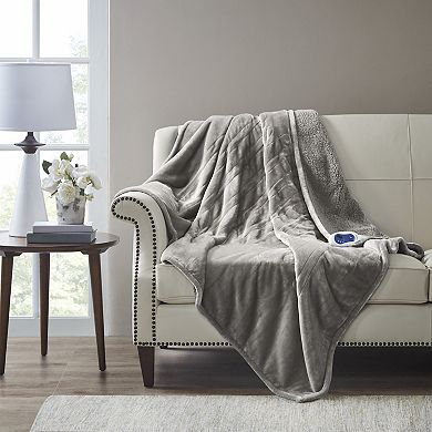 Beautyrest Oversized Reversible Heated Microlight to Berber Throw
