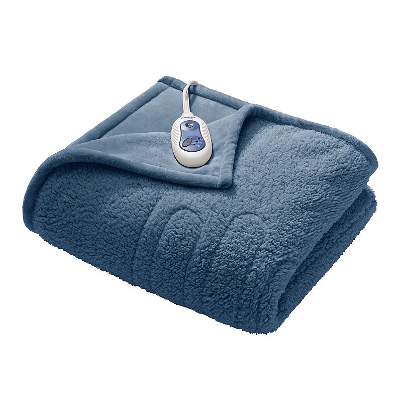 Beautyrest Oversized Reversible Heated Microlight to Berber Throw, Blue