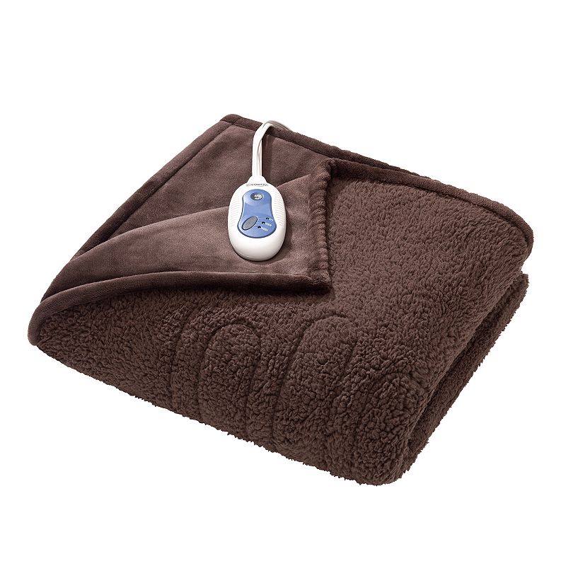 Beautyrest Oversized Reversible Heated Microlight to Berber Throw, Brown