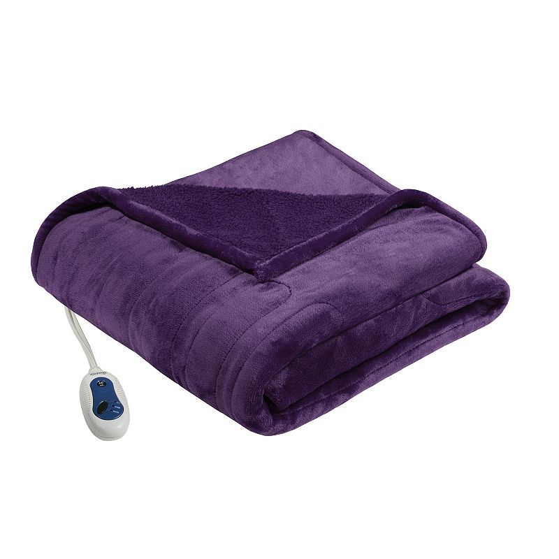 Beautyrest Oversized Reversible Heated Microlight to Berber Throw, Purple