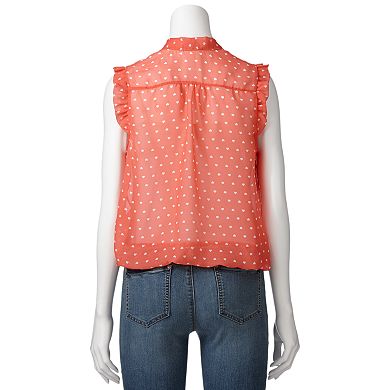 Eyelash Bow Sheer Sleeveless Top - Juniors