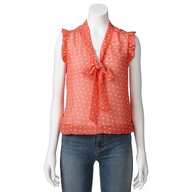 Eyelash Bow Sheer Sleeveless Top - Juniors