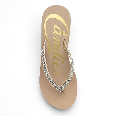 Candie s Rhinestone Wedge Flip Flops Women