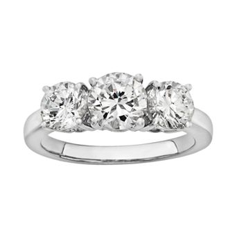 Diamonore Simulated Diamond 3-Stone Engagement Ring in Sterling Silver (2 ct T.W.)