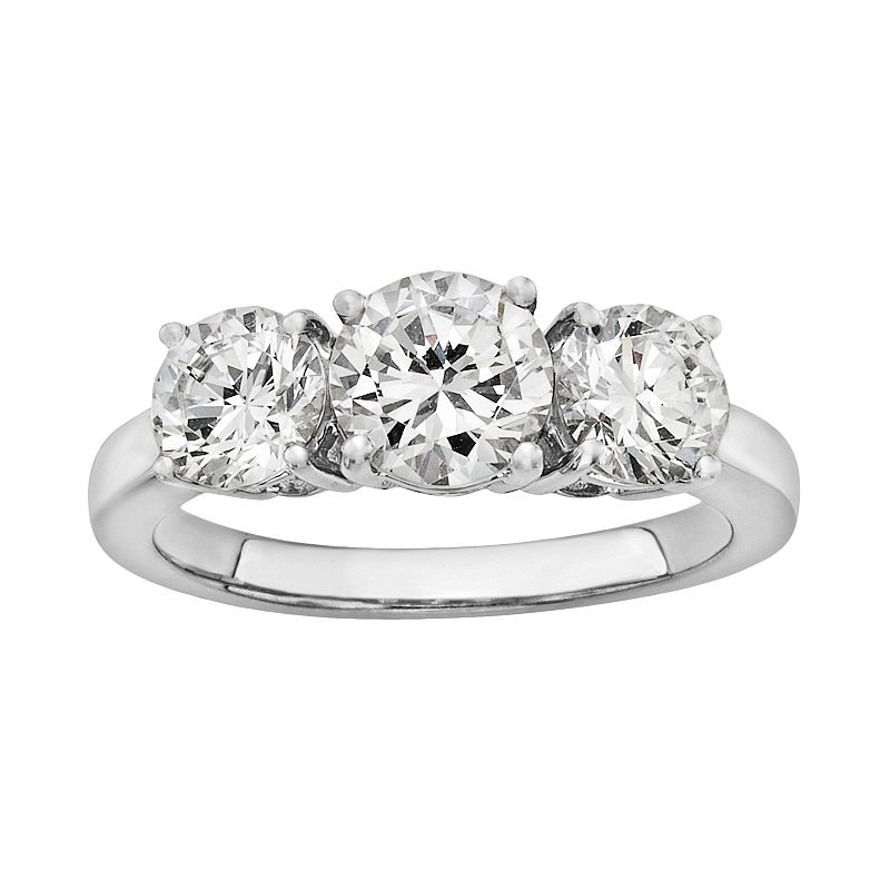 Diamonore Simulated Diamond 3-Stone Engagement Ring in Sterling Silver (2 c