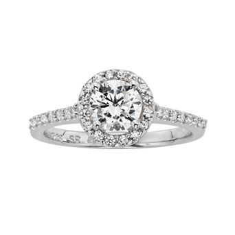 Diamonore Simulated Diamond Halo Engagement Ring in Sterling Silver (1 ct T.W.)