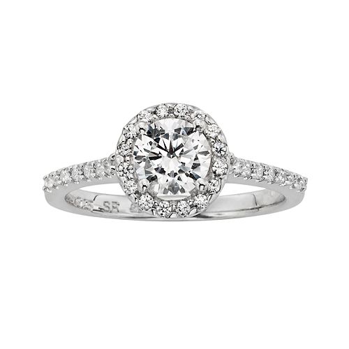 Diamonore Simulated Diamond Halo Engagement Ring in Sterling Silver (1 ...