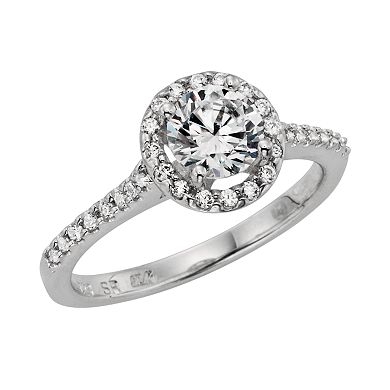 Diamonore Simulated Diamond Halo Engagement Ring in Sterling Silver (1 ...