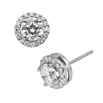 Diamonore Sterling Silver 1 1/2 ct T.W. Simulated Diamond Halo Stud Earrings
