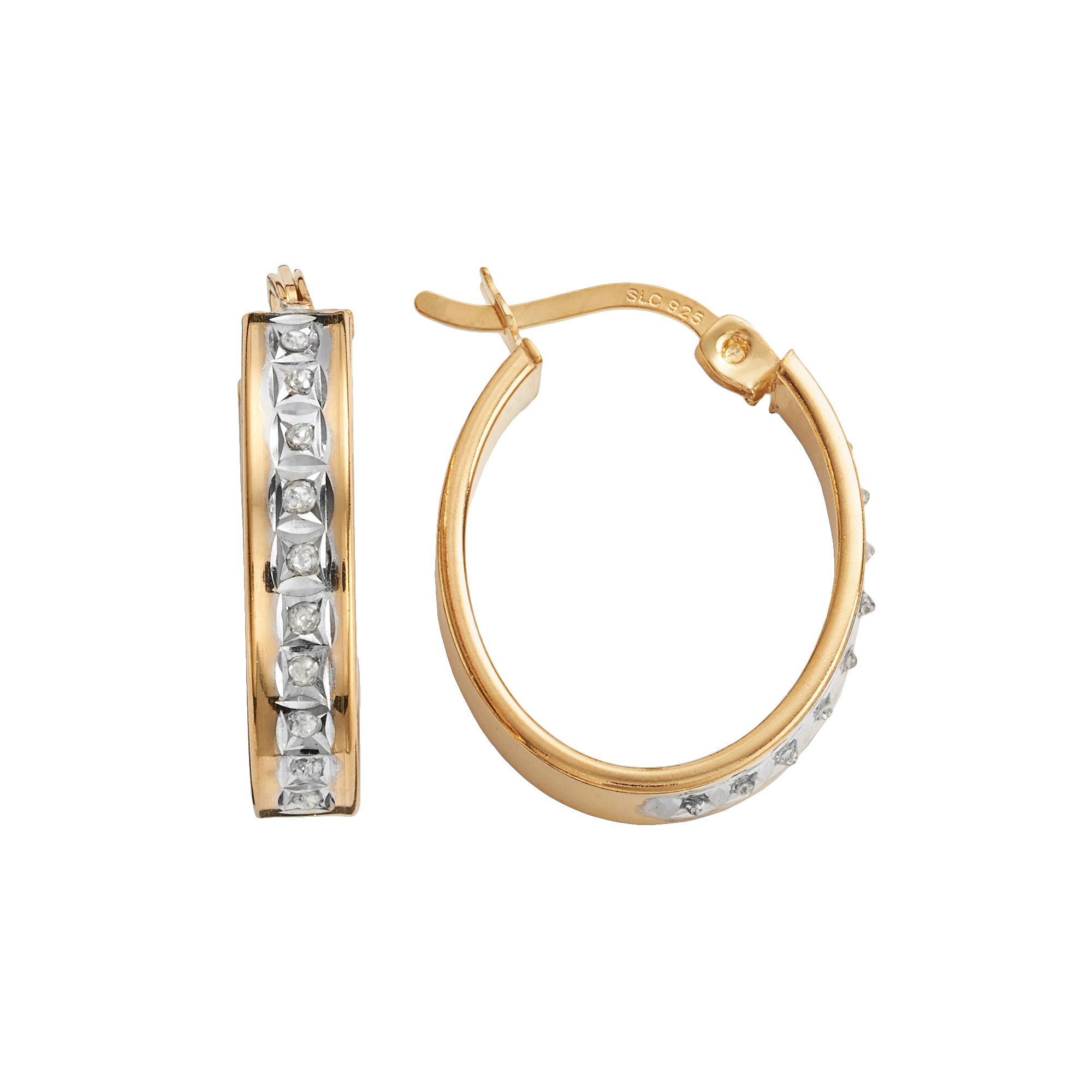 Diamond Mystique 18k Gold Over Silver Diamond Accent Oval Hoop Earrings, Wo