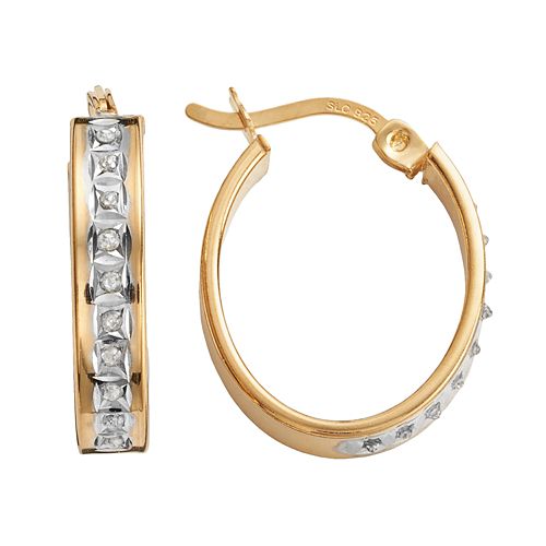 Diamond Mystique 18k Gold Over Silver Diamond Accent Oval Hoop Earrings