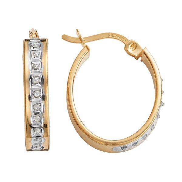 Diamond Mystique 18k Gold Over Silver Diamond Accent Oval Hoop Earrings