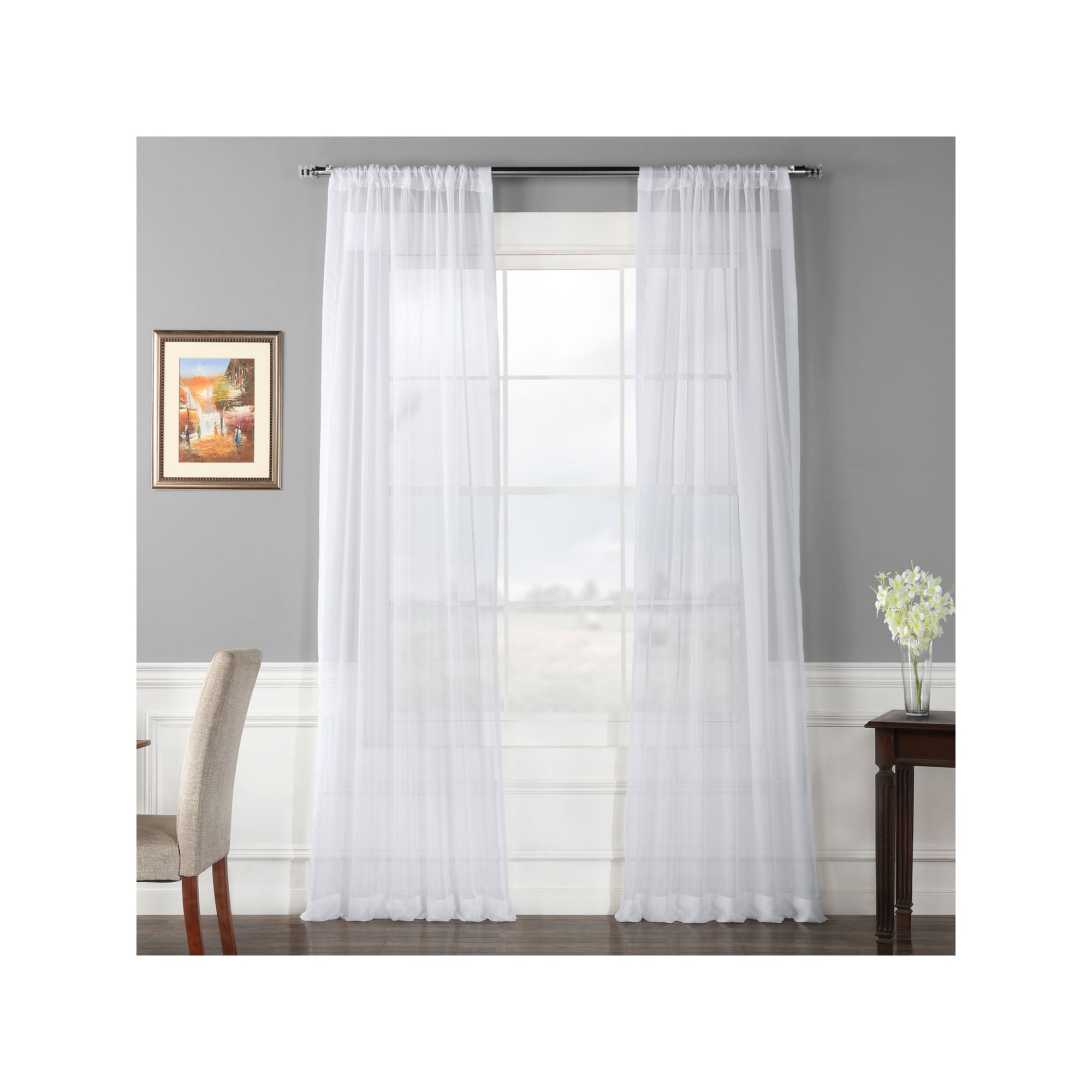 EFF 2-pack Solid Sheer Voile Window Curtains, White