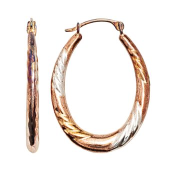 14k Gold-Bonded Sterling Silver Tri-Tone Twist Oval Hoop Earrings