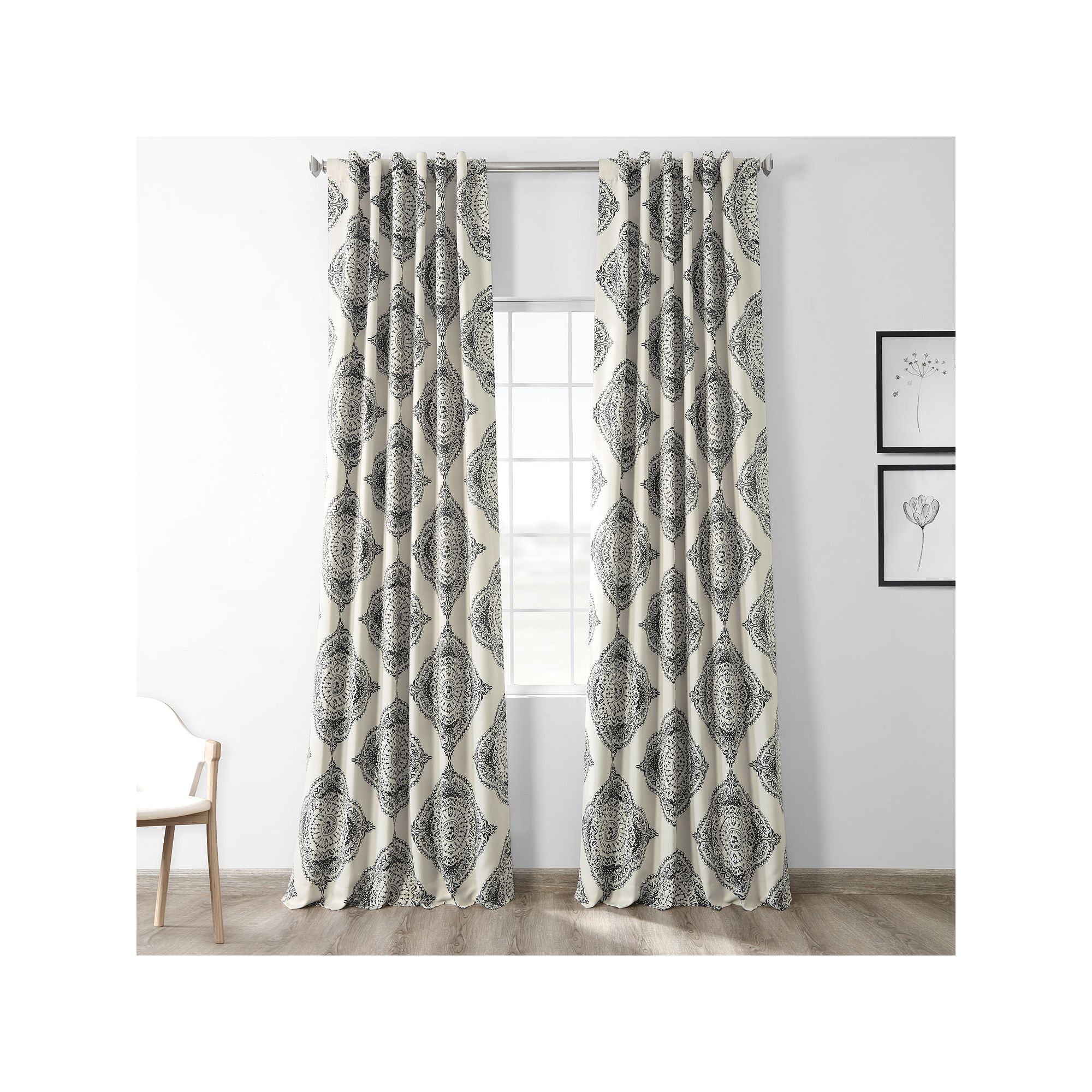 EFF Henna Room Darkening Bedroom Window Curtain Panel, Black