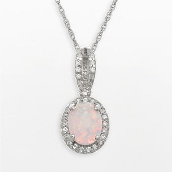 Designs by Gioelli Sterling Silver Lab-Created Opal and Lab-Created White Sapphire Oval Halo Pendant