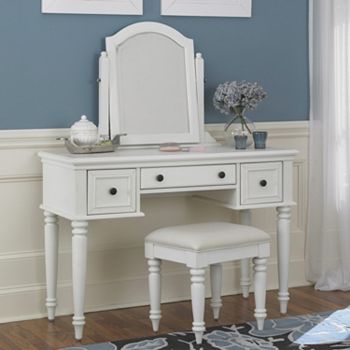 Bermuda 3-pc. White Vanity Table, Mirror &amp; Bench Set