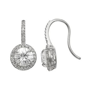 Sterling Silver Lab-Created White Sapphire Halo Drop Earrings