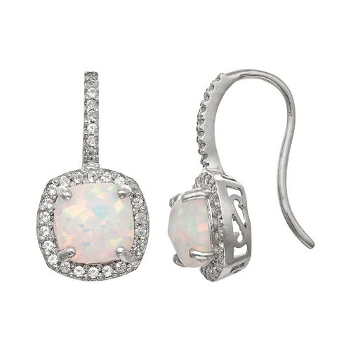 Sterling Silver Lab-Created Opal & Lab-Created White Sapphire Halo Drop ...