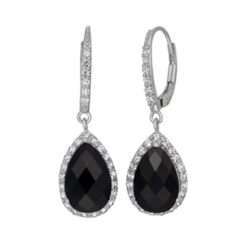 Designs by Gioelli Onyx and Lab-Created White Sapphire Sterling Silver Halo Teardrop Earrings