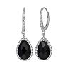 Onyx and Lab-Created White Sapphire Sterling Silver Halo Teardrop Earrings