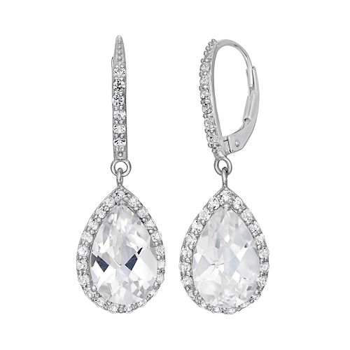 Lab-Created White Sapphire Sterling Silver Halo Teardrop Earrings