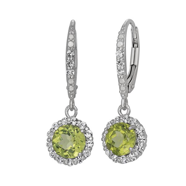 Peridot and Lab-Created White Sapphire Sterling Silver Halo Drop Earrings
